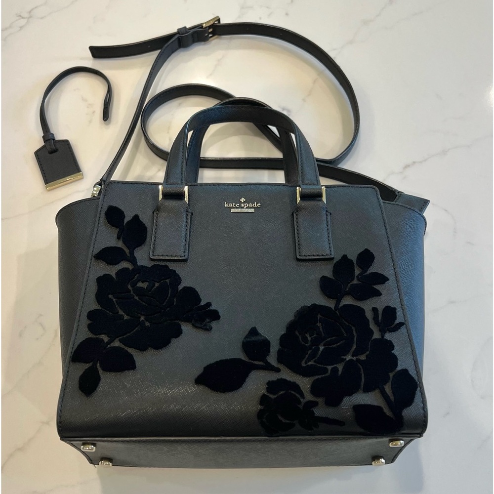 Kate Spade Black Structured Floral Tote